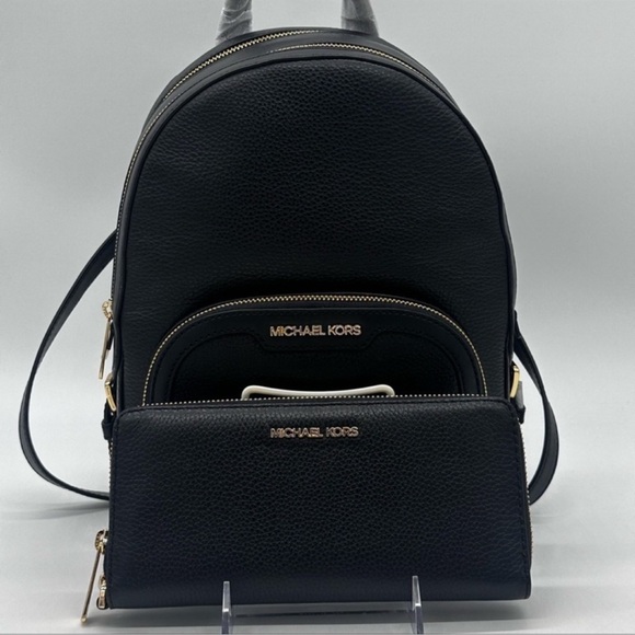 Michael Kors Medium Jaycee Backpack & Continental Wallet Wristlet Black - Picture 2 of 14